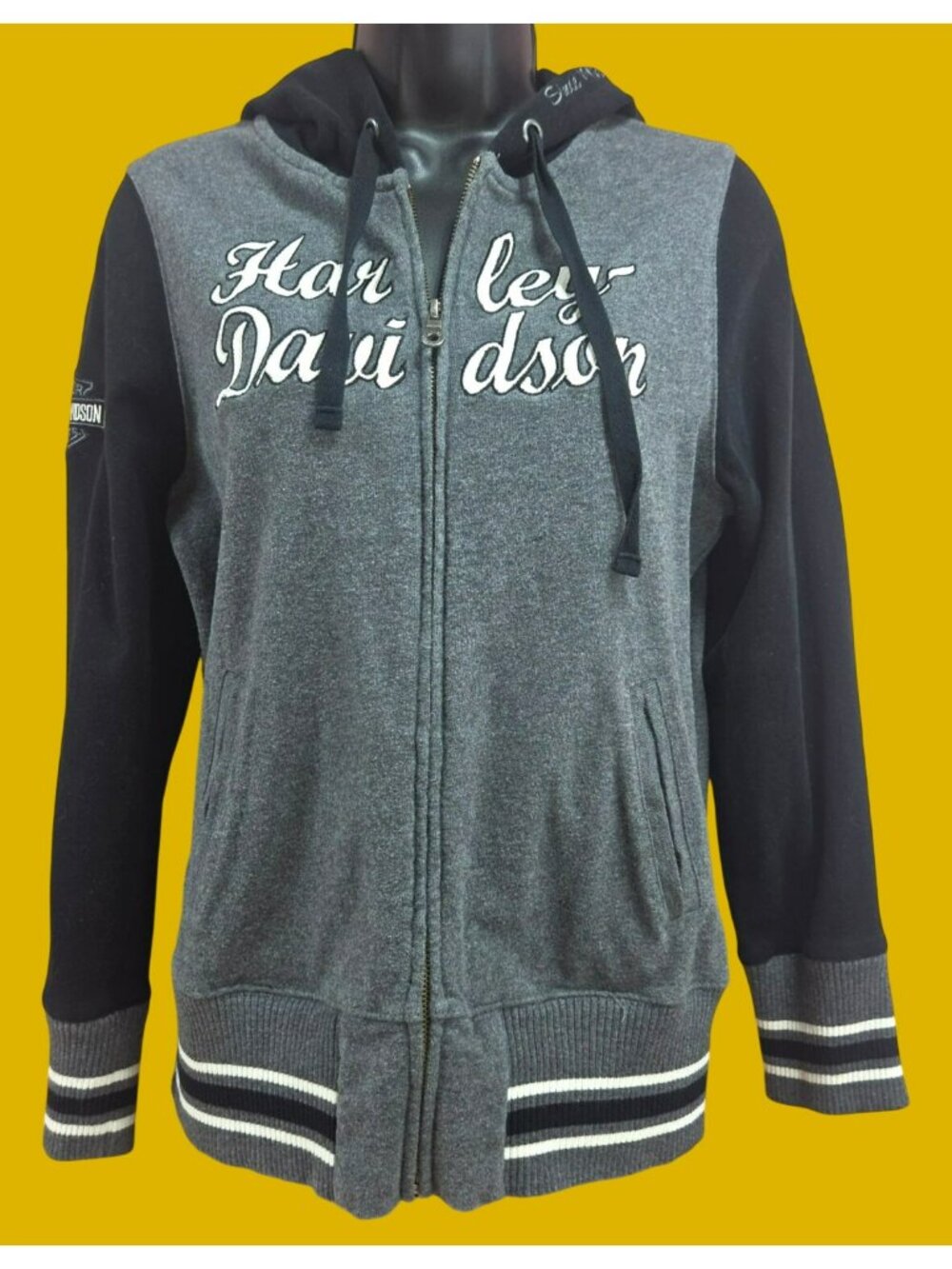 Harley Davidson Womens Zip Up Hoodie Medium Black Gray Cotton